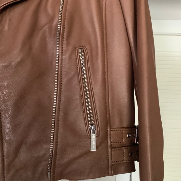 Michael Kors Genuine Leather Jacket Brown Size Small - Picture 2 of 11